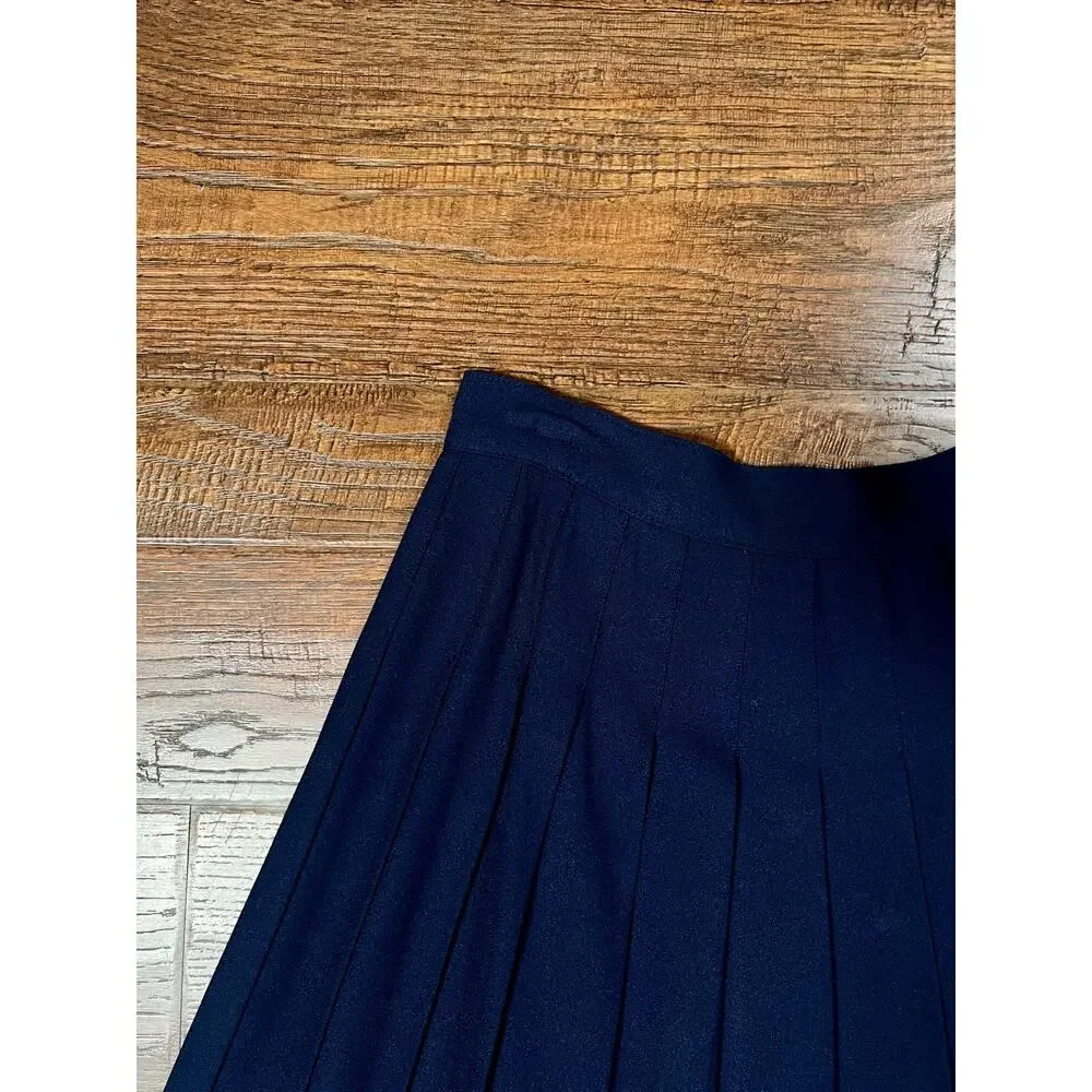 Vintage Ann Taylor A.B.S. Short Midi Skirt - Pleated Navy Blue - Size Medium